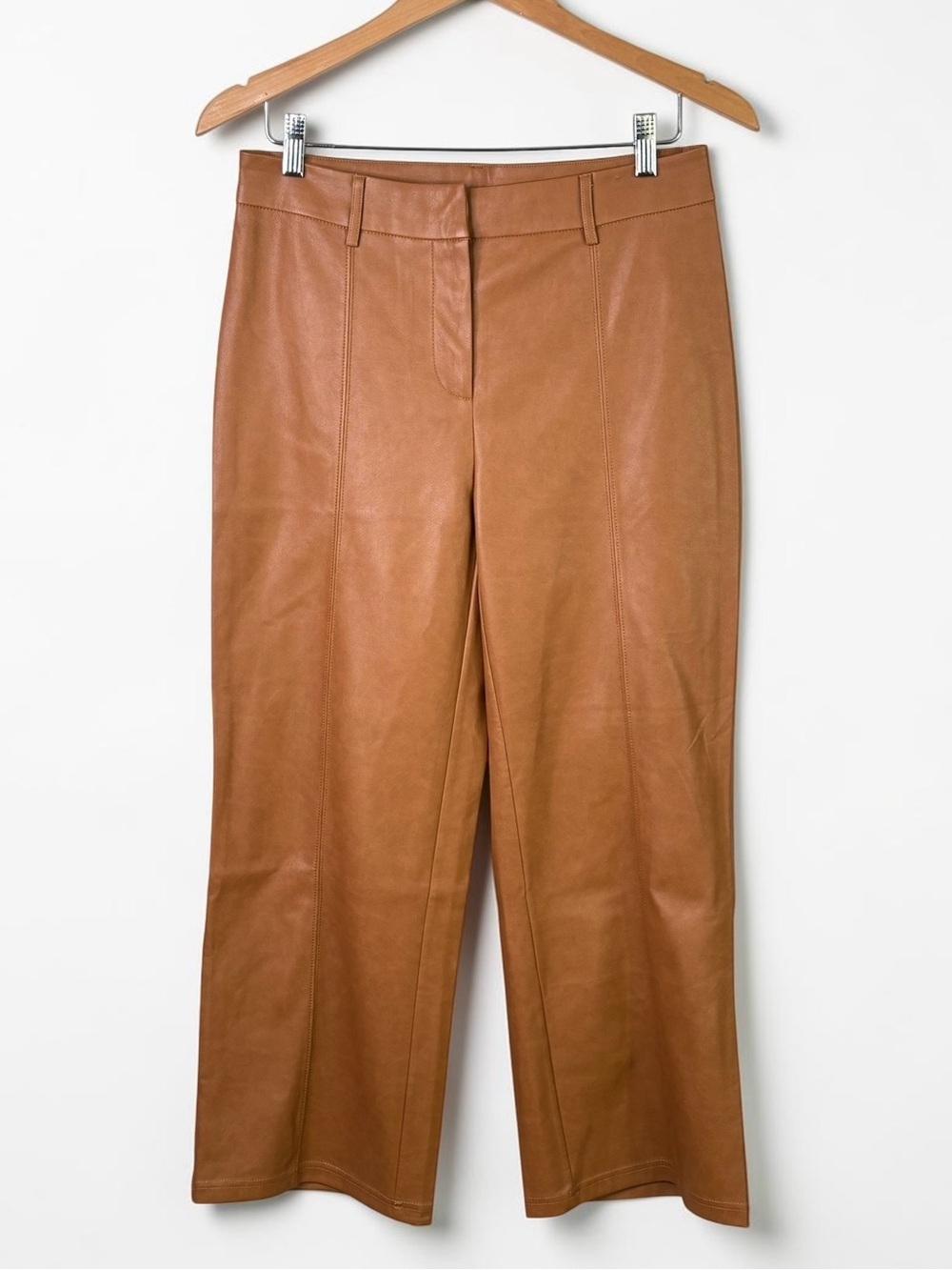 7 For All Mankind Faux Leather Wide Leg Cropped Pants Camel Size S *Read - Picture 2 of 12